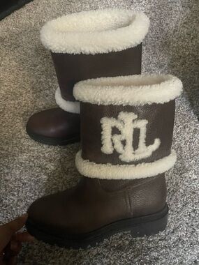 Cartier Brown Leather Winter Boots with White Shearling Trim